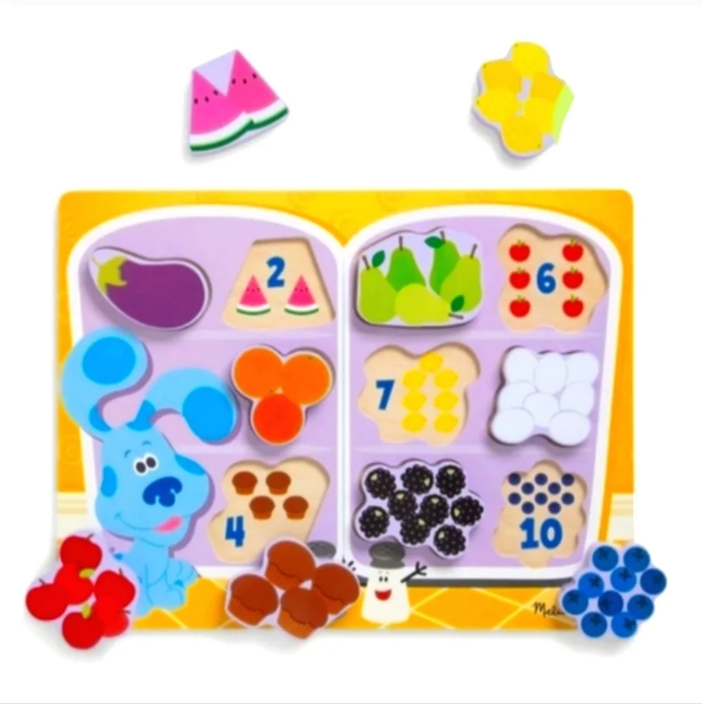 NEW Melissa & Doug Blue's Clues & You Fridge Food 10 Piece Wooden Chunky Puzzle